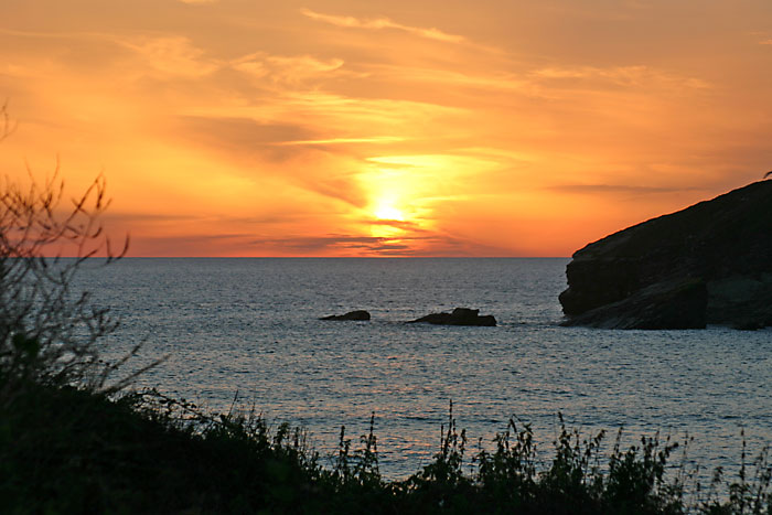 Sonnenuntergang Cornwall Meer Felsen